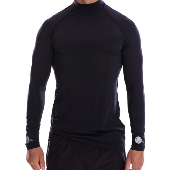 SParms Men's Black Sun Protection High Neck Long Sleeve Logo Shirt Size XL NIP - Picture 1 of 10